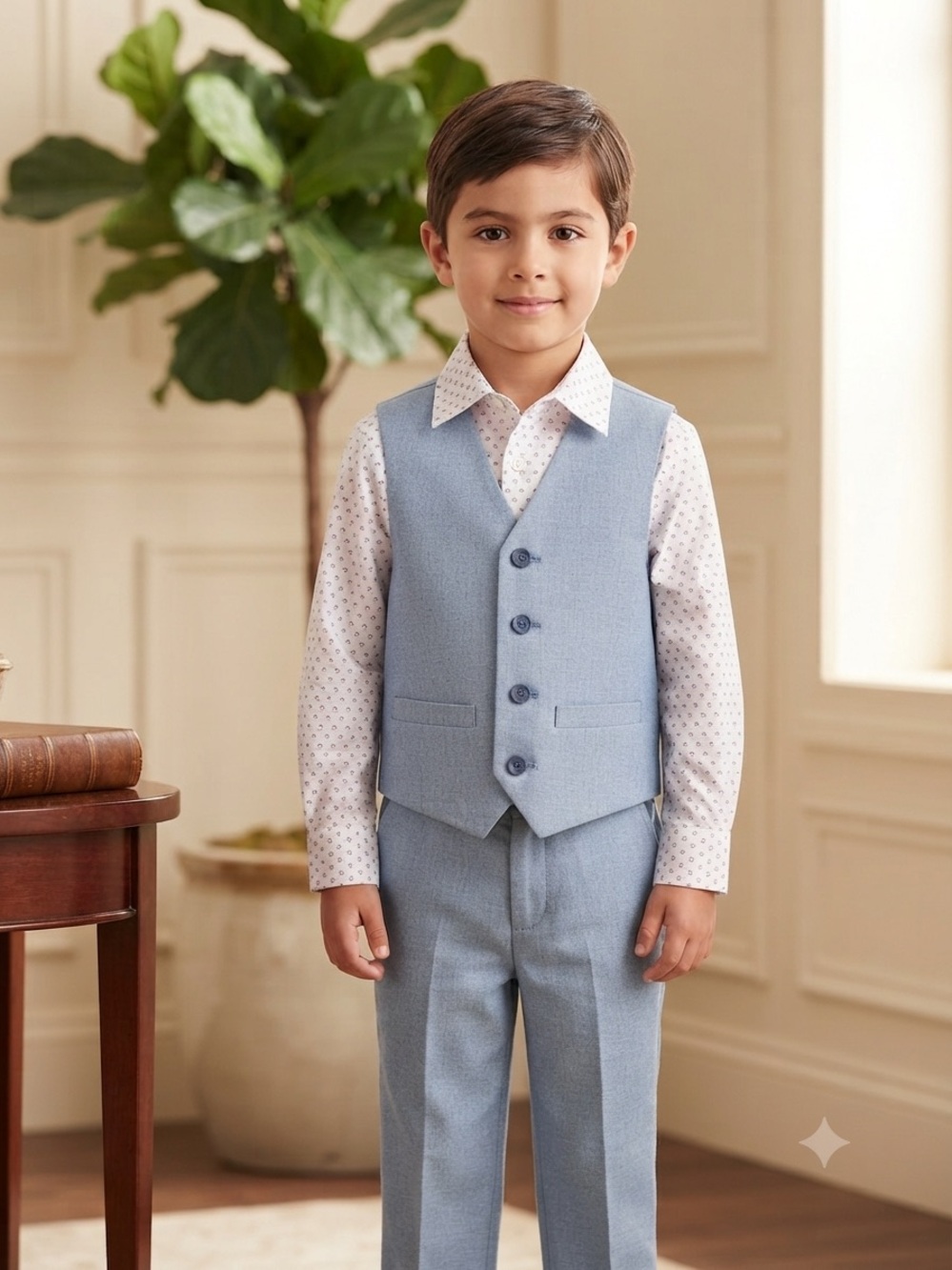 Take 50% OFF- Van Heusen Youth Light Blue Suit Vest & Pants Set, Size-6
